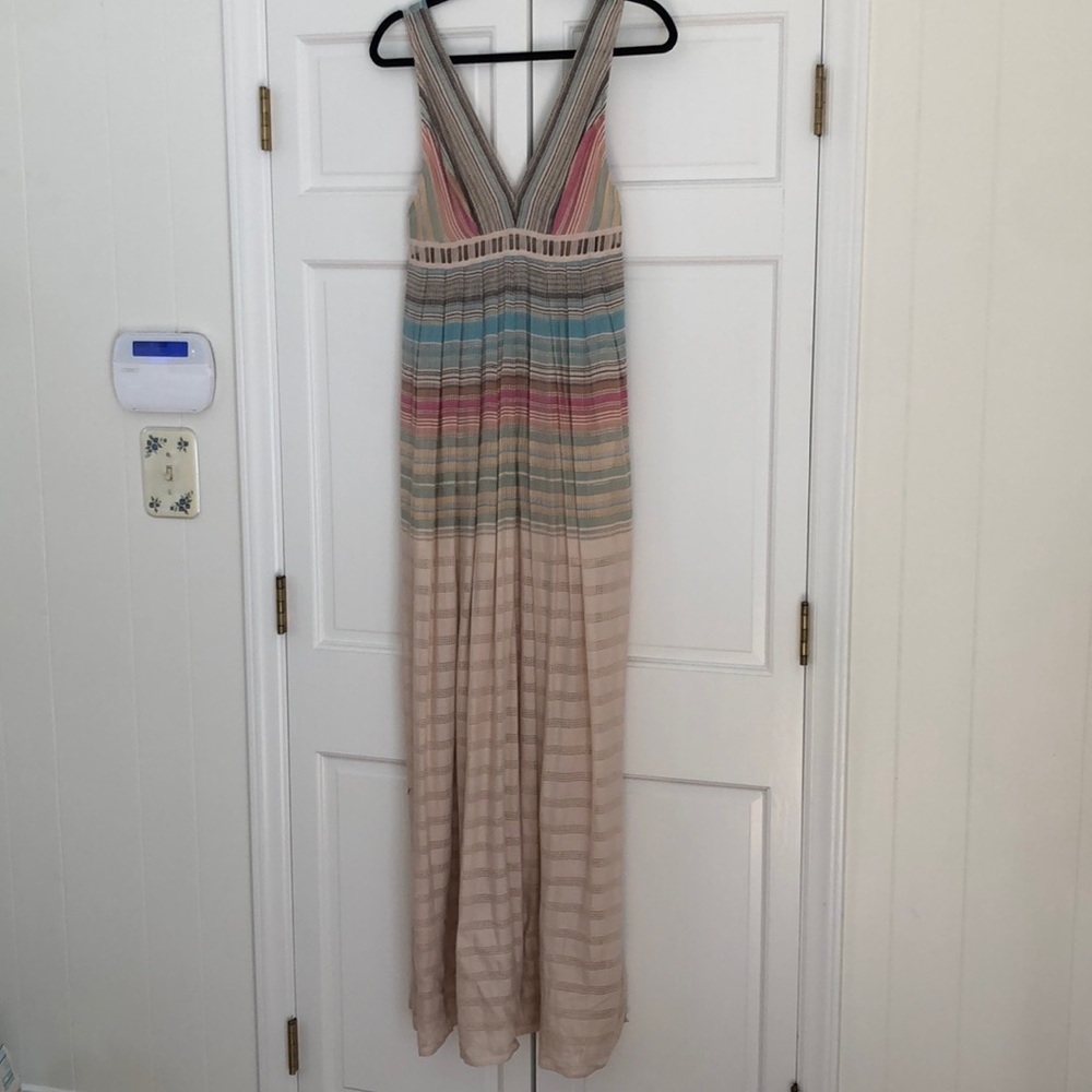 Multi-Colored V Neck/Back Maxi Dress, Size 2